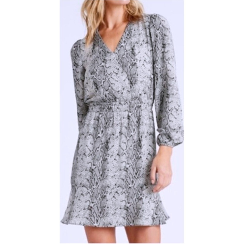 Banana Republic Petite XS Snakeskin Print Faux Wrap Long Sleeve Mini Dress NWOT